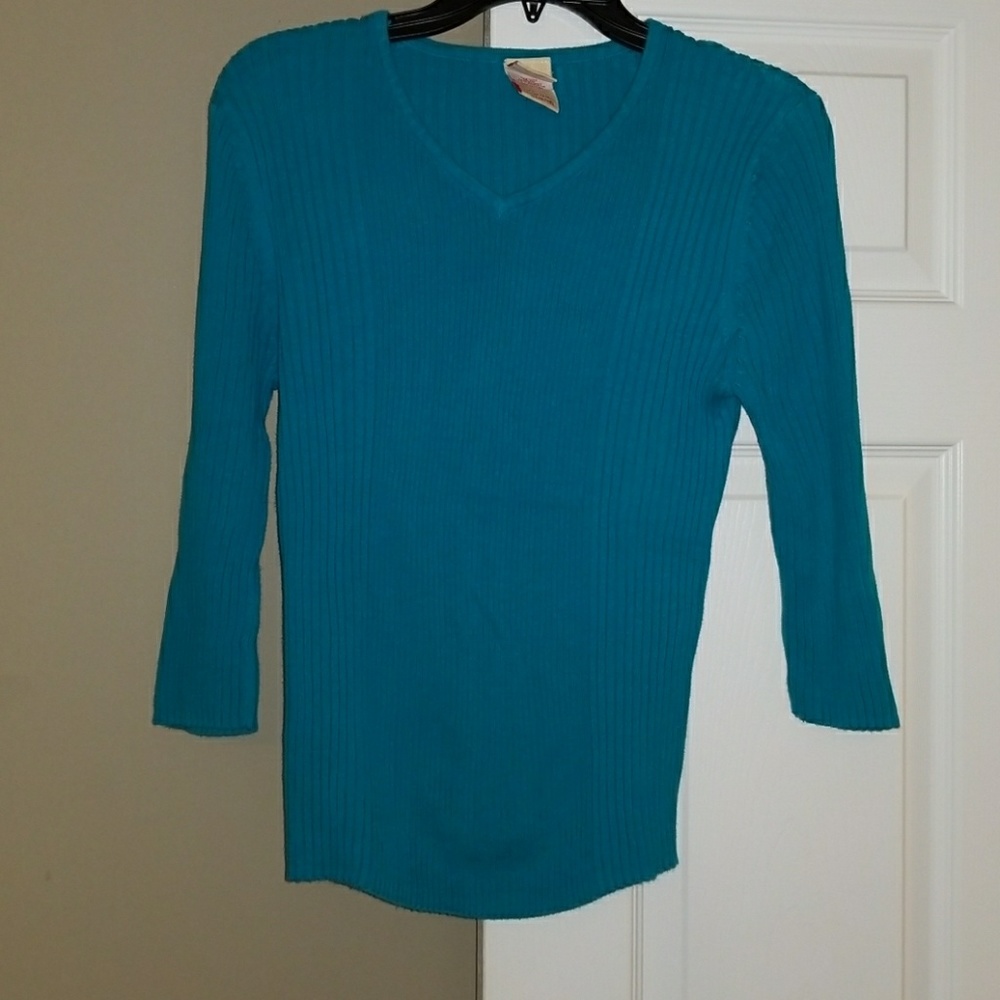 Teal ribbed 3/4 sleeve sweater